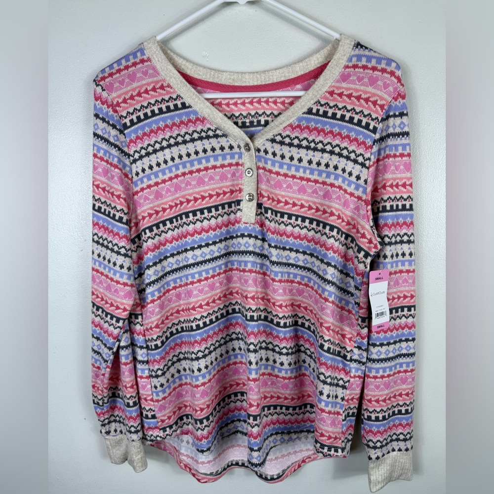 Cuddl Duds Womens Pajama Top NWT Small‎ Multicolored Cozy Loungewear